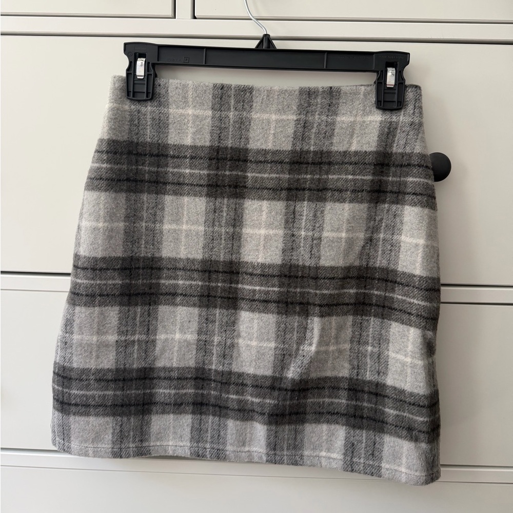 gray plaid wool mini skirt